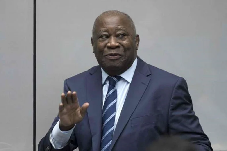 Laurent Gbagbo addresses delegates at a political rally in Abidjan