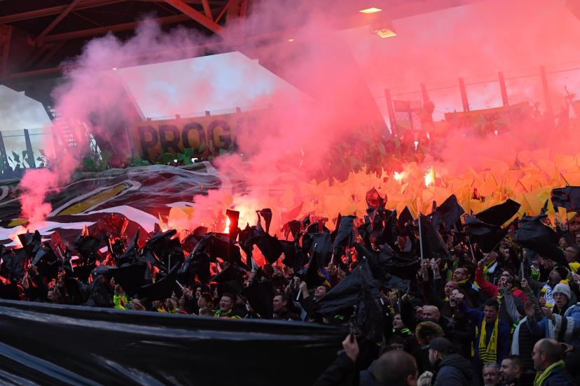 Nantes fans in the Tribune Loire section in 2019