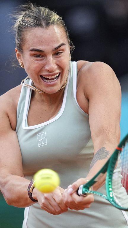 Aryna Sabalenka au WTA 1000 de Madrid, le 28 avril 2026. (OSCAR J BARROSO / AFP)
