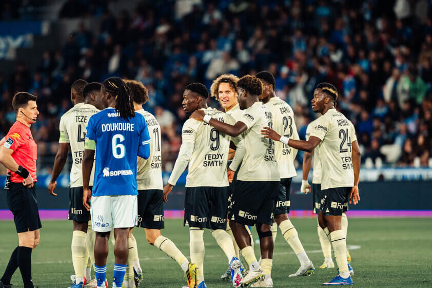 AS Monaco players in action during the match against Strasbourg