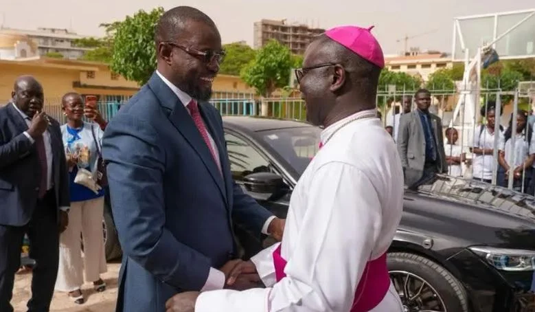 Ousmane Sonko meets Monseigneur André Guéye before Popenguine's Marian Pilgrimage