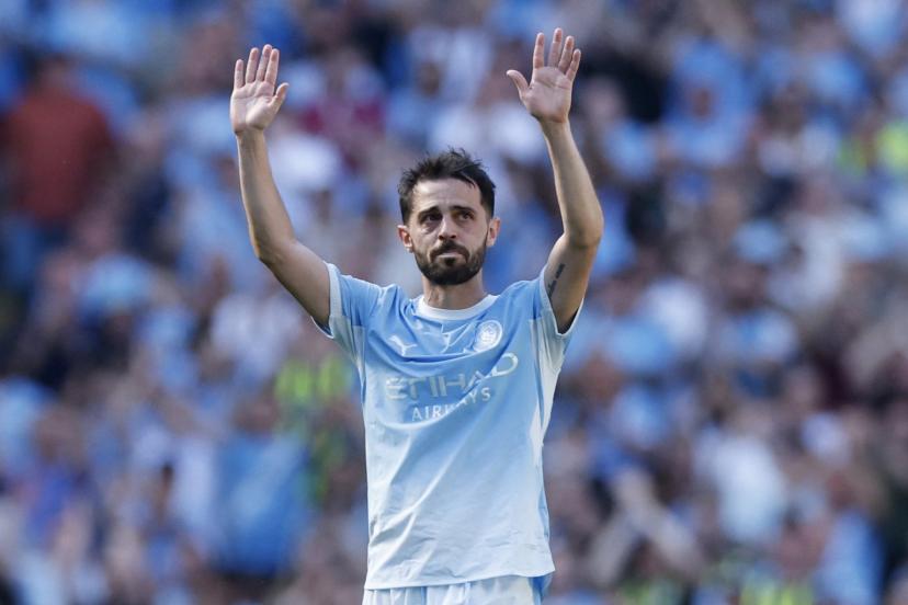 bernardo silva waves to the crowd during his final match with manchester city