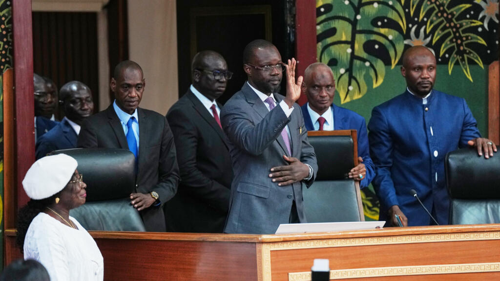 Ousmane Sonko delivers a speech after being elected President of the National Assembly on May 26, 2026, in Dakar.