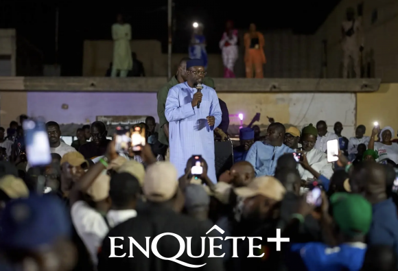 Ousmane Sonko addressing supporters in Mbacké