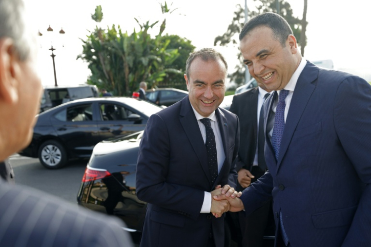 Sébastien Lecornu and Moroccan government spokesperson Mustapha Baitas at the Royal Mausoleum in Rabat