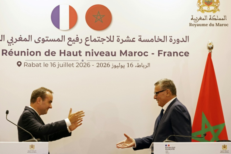 french prime minister sébastien lecornu (l) and moroccan counterpart aziz akhannouch during a joint press conference at the ministry of foreign affairs in Rabat