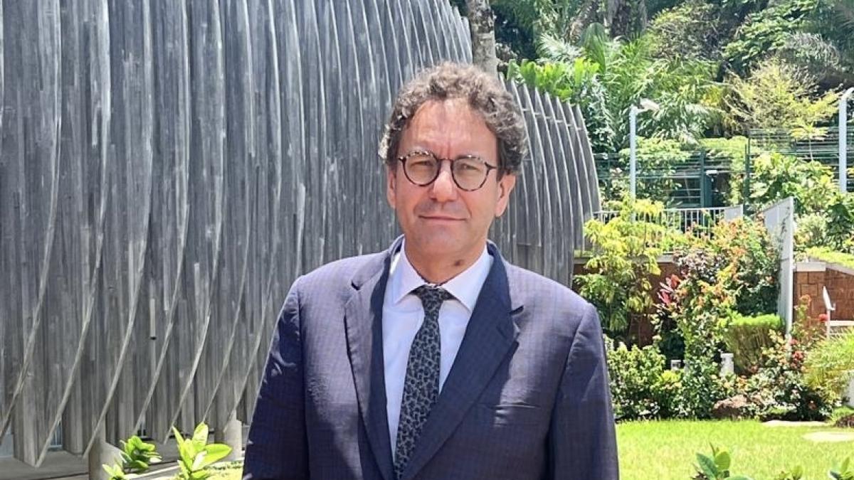 ambassador fabrice mauriès speaking at Gabon’s july 14 event