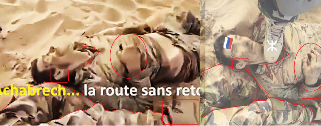 Analysis of body positioning, hand placement, and facial features helped identify the original scene from which the misleading image was extracted.