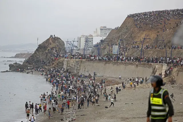 Migrants near the Morocco-Spain border attempting to reach Ceuta