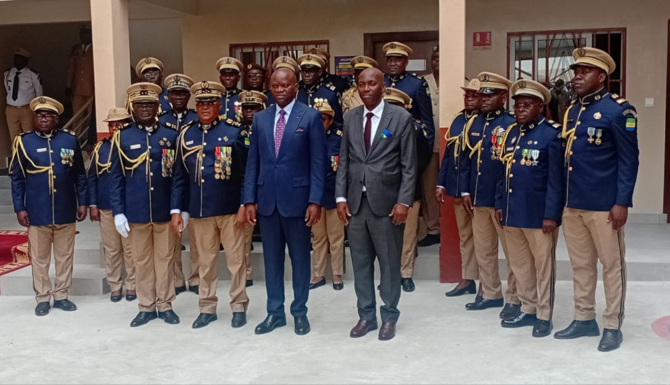 Exterior view of the new penitentiary security headquarters building in Libreville