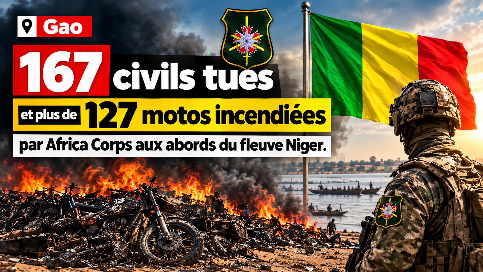 Gao: 167 civilians executed and over 127 motorbikes torched by Africa Corps near the Niger river